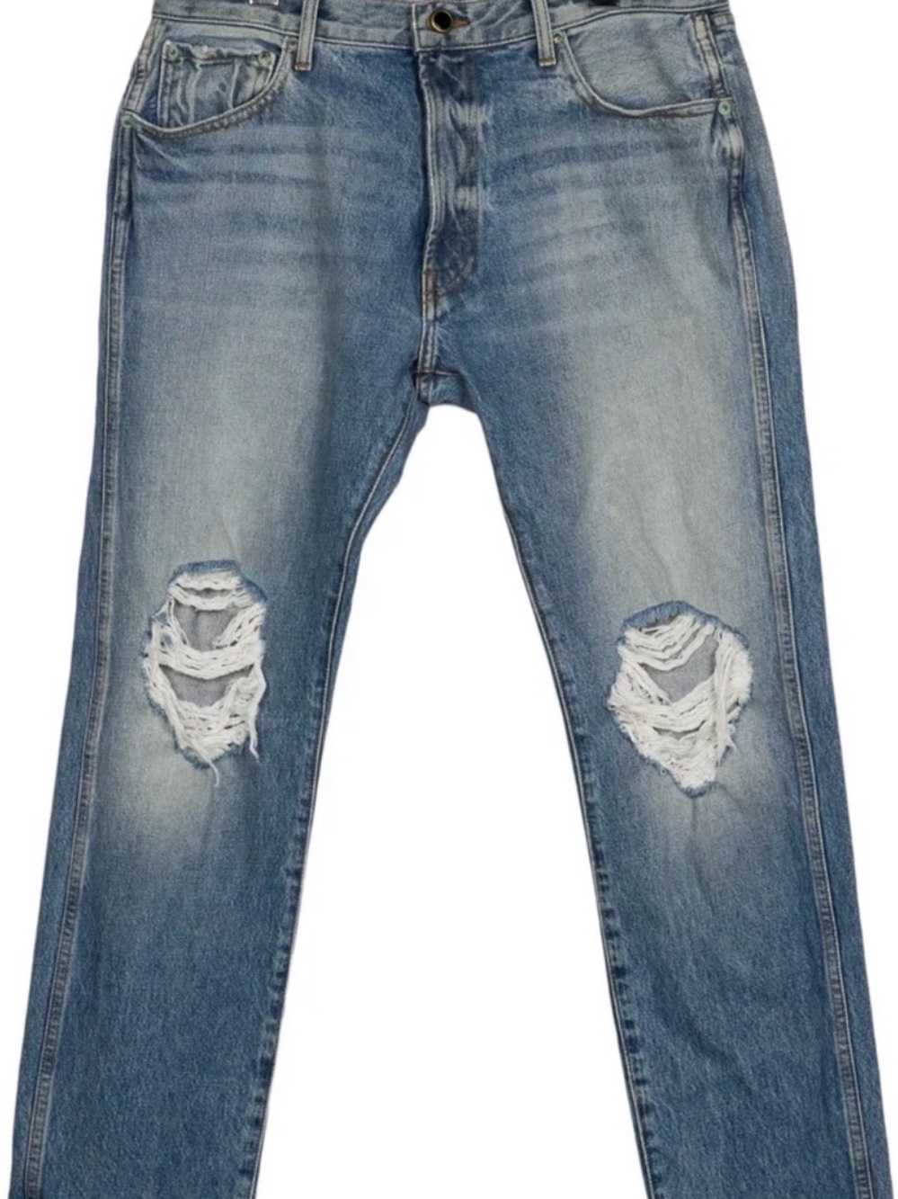 KHAITE Light Blue Slim Straight Distressed Jeans size 28